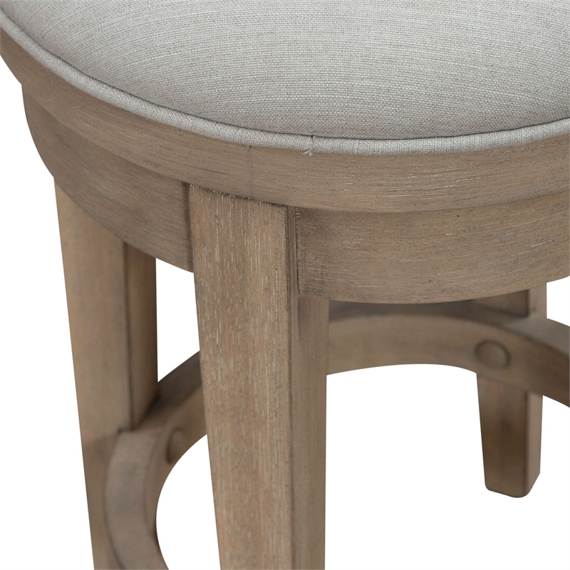 Pemberly Row Upholstered Swivel Console Stool with Taupe Seat in Brown