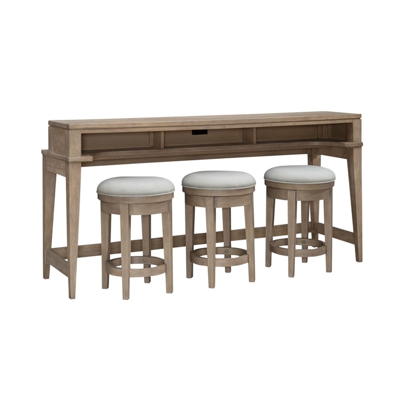 Pemberly Row 4 Piece Console Table Set with Swivel Stools in Brown