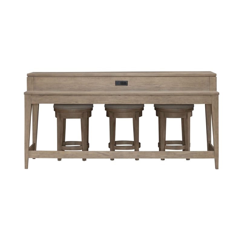 Pemberly Row 4 Piece Console Table Set with Swivel Stools in Brown