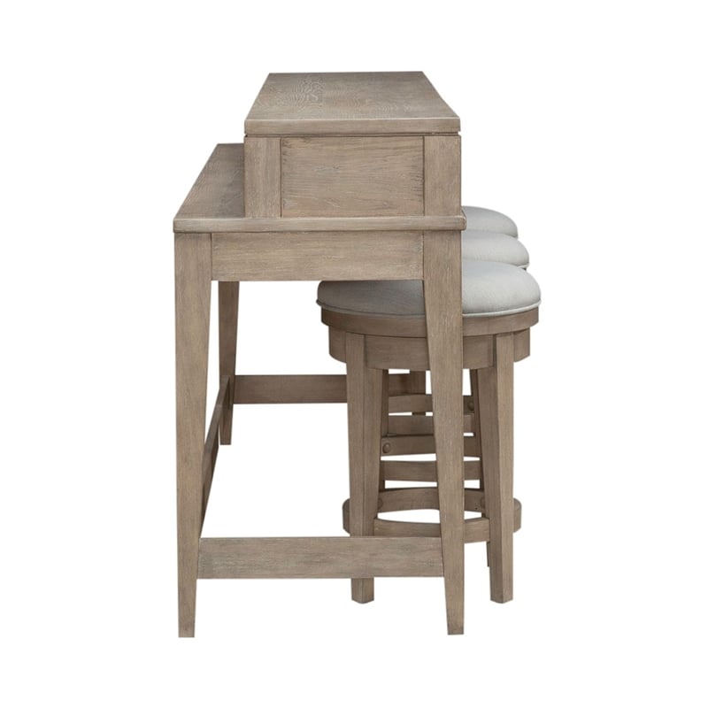 Pemberly Row 4 Piece Console Table Set with Swivel Stools in Brown