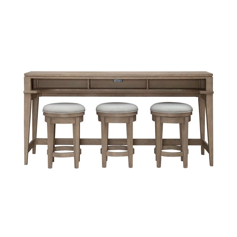 Pemberly Row 4 Piece Console Table Set with Swivel Stools in Brown