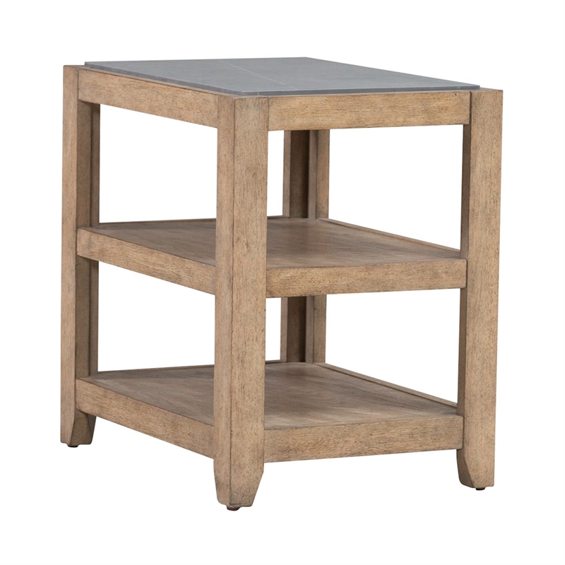 Pemberly Row Chairside Table with Tile Insert Top and Open Shelves in Brown