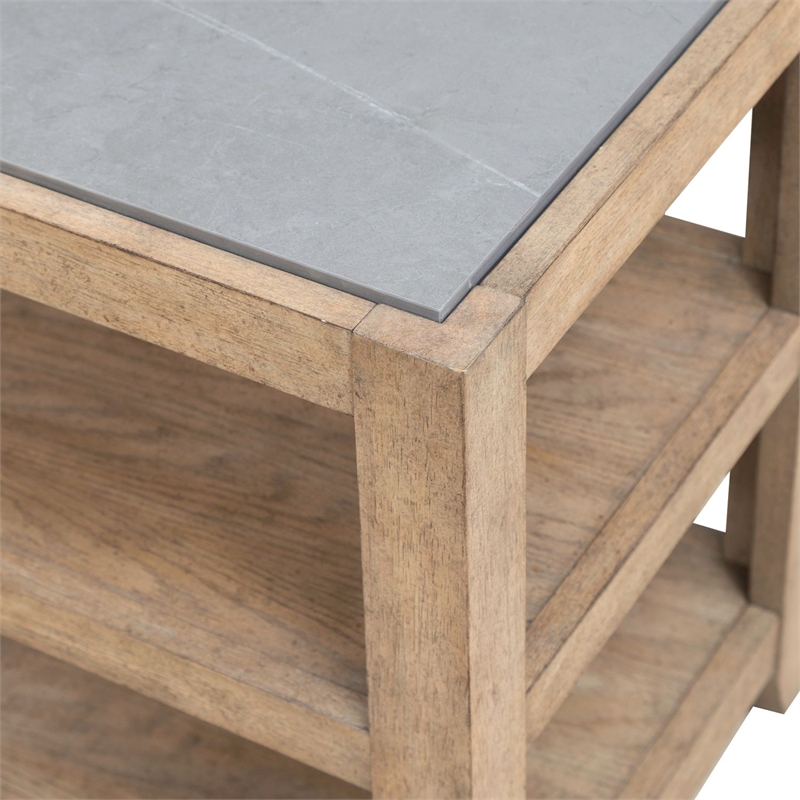 Pemberly Row Chairside Table with Tile Insert Top and Open Shelves in Brown