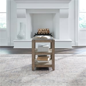Pemberly Row Chairside Table with Tile Insert Top and Open Shelves in Brown