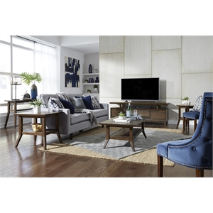 Pemberly Row 3 Piece Cocktail and End Table Set with Slat Shelves in Brown