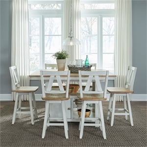 Pemberly Row 7 Piece Gathering Table Set with Swivel Chairs in White