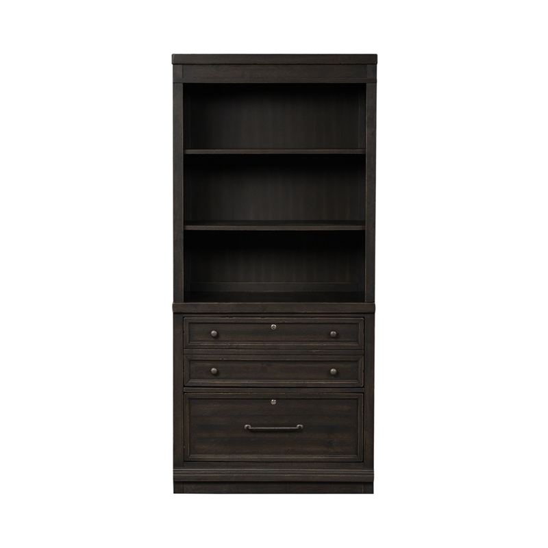 Pemberly Row 2 Piece Hutch and Cabinet Set with Locking Files in Black