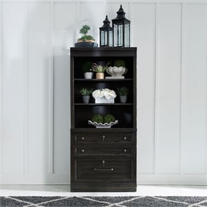 Pemberly Row 2 Piece Hutch and Cabinet Set with Locking Files in Black
