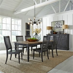 Pemberly Row 7 Piece Rectangular Table Set with Slat Back Chairs in Black