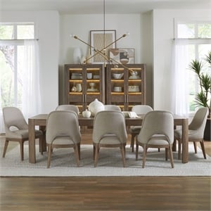 Pemberly Row 9 Piece Rectangular Dining Table Set with Leaf in Brown