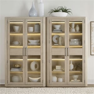 Pemberly Row 2 Piece Bunching Glass Cabinet Set with LED in White