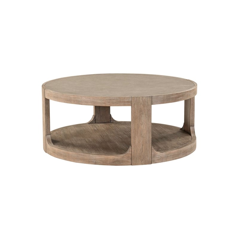Pemberly Row 3 Piece Round Cocktail and Chairside Table Set in Brown