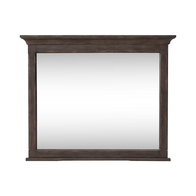 Pemberly Row Landscape Mirror with Heavy Crown Molding in Brown