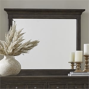 Pemberly Row Landscape Mirror with Heavy Crown Molding in Brown