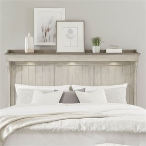 Pemberly Row King Mantle Headboard with LED Lighting and Gallery Top in White