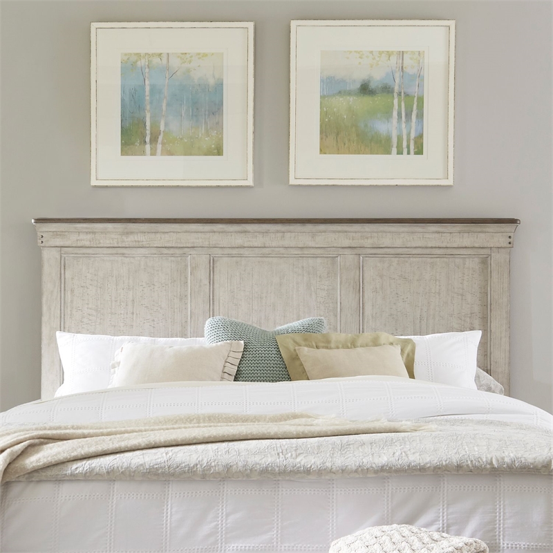 Pemberly Row King Panel Headboard with Wire Brush Distressing in White