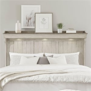 Pemberly Row Queen Mantle Headboard with LED Lighting and Gallery Top in White