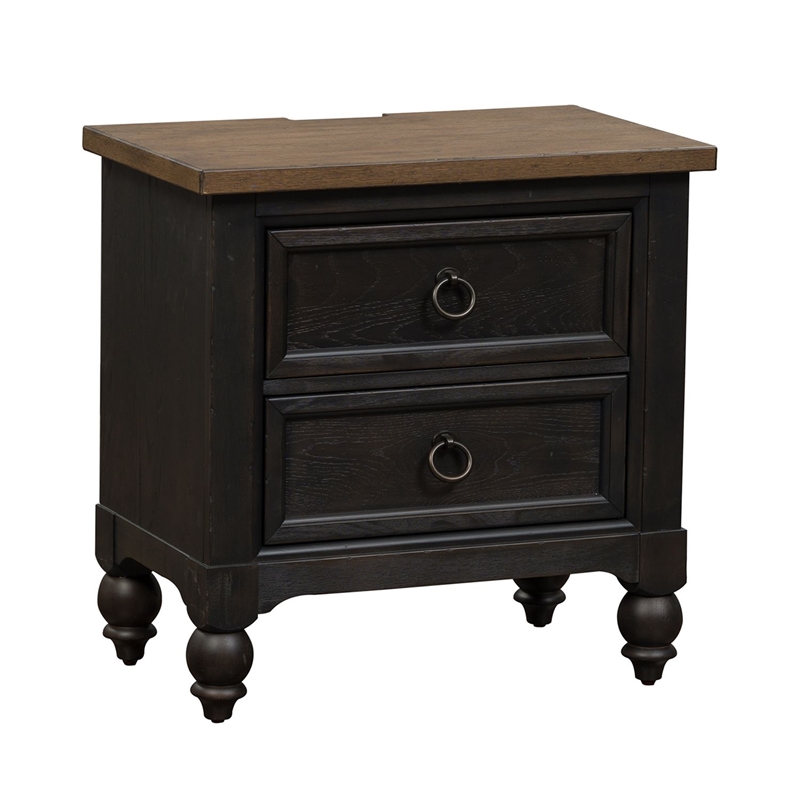 Pemberly Row 2 Drawer Nightstand with USB Charging Station in Black
