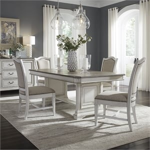 Pemberly Row 5 Piece Trestle Dining Table Set with Leaf in White