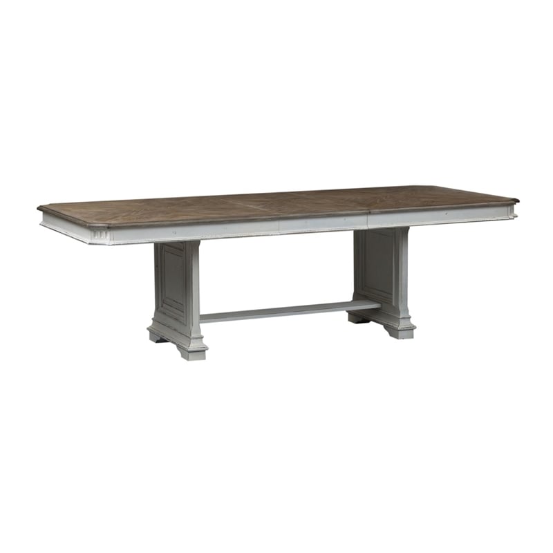 Pemberly Row 5 Piece Trestle Dining Table Set with Leaf in White