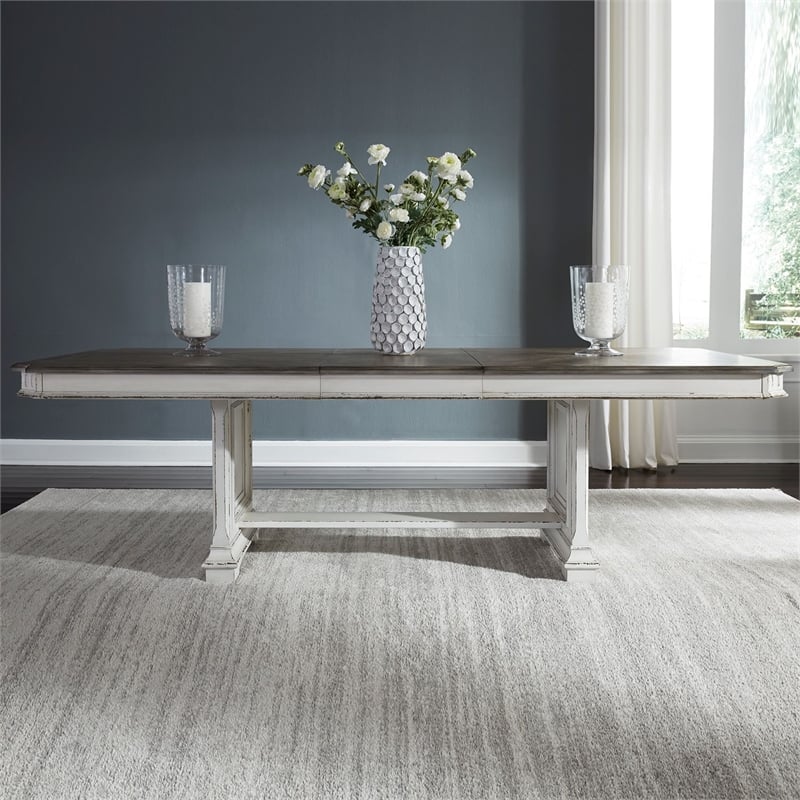 Pemberly Row 5 Piece Trestle Dining Table Set with Leaf in White