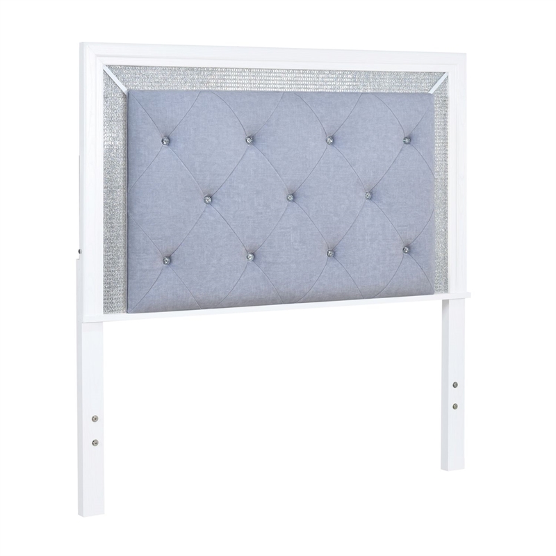 Pemberly Row Full Upholstered Panel Headboard with LED Lights in White
