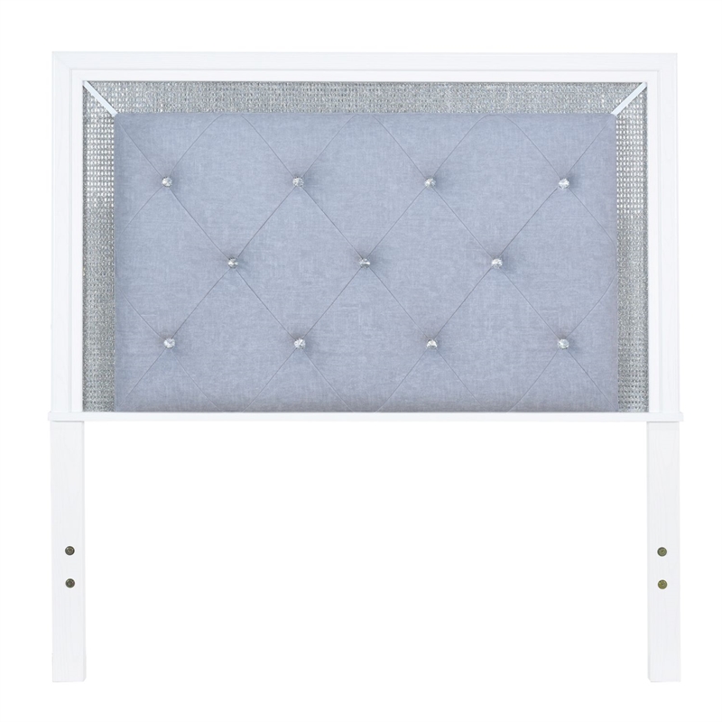 Pemberly Row Full Upholstered Panel Headboard with LED Lights in White