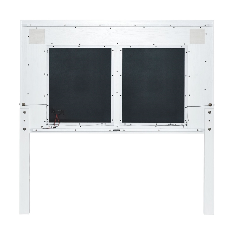 Pemberly Row Full Upholstered Panel Headboard with LED Lights in White