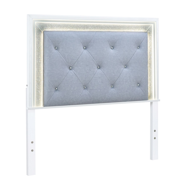 Pemberly Row Full Upholstered Panel Headboard with LED Lights in White