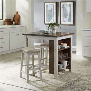 Pemberly Row 3 Piece Kitchen Dining Counter Set in Two Tone White