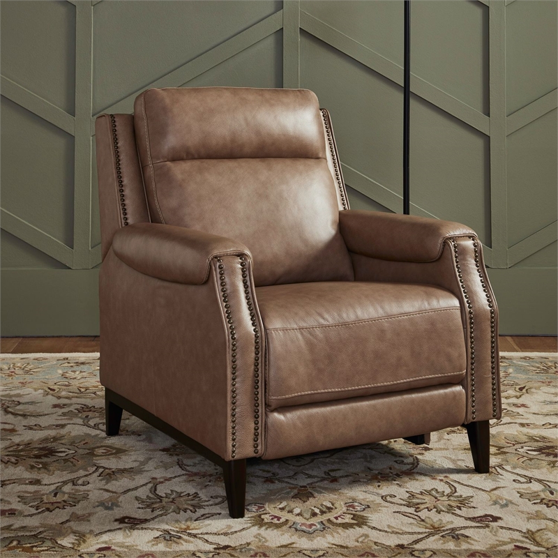 Pemberly Row Manual Pushback Recliner Chair in York Sand Leather
