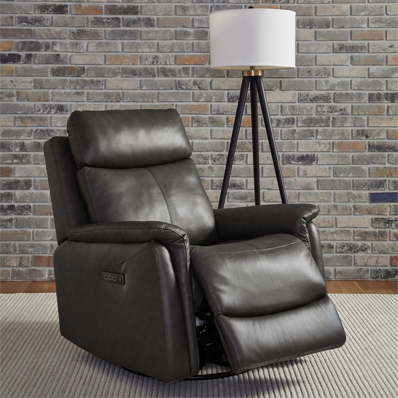 Pemberly Row Power Recliner Chair with Charging Port in Gray