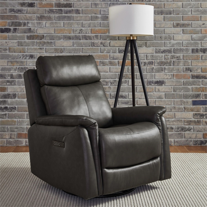 Pemberly Row Power Recliner Chair with Charging Port in Gray