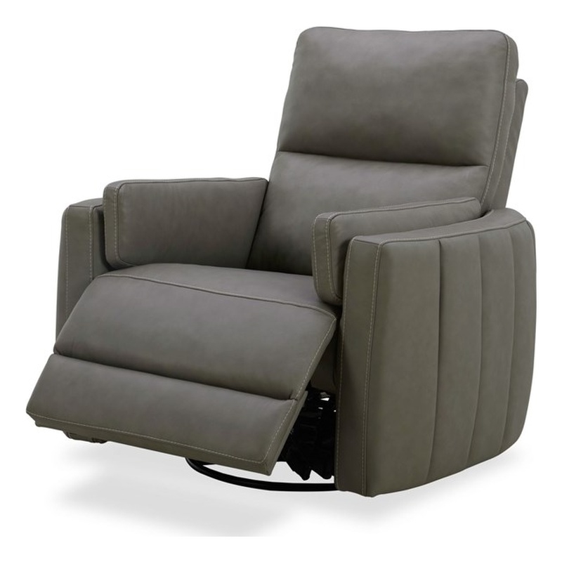 Pemberly Row Power Recliner Swivel Chair with Cushion Arms in Gray