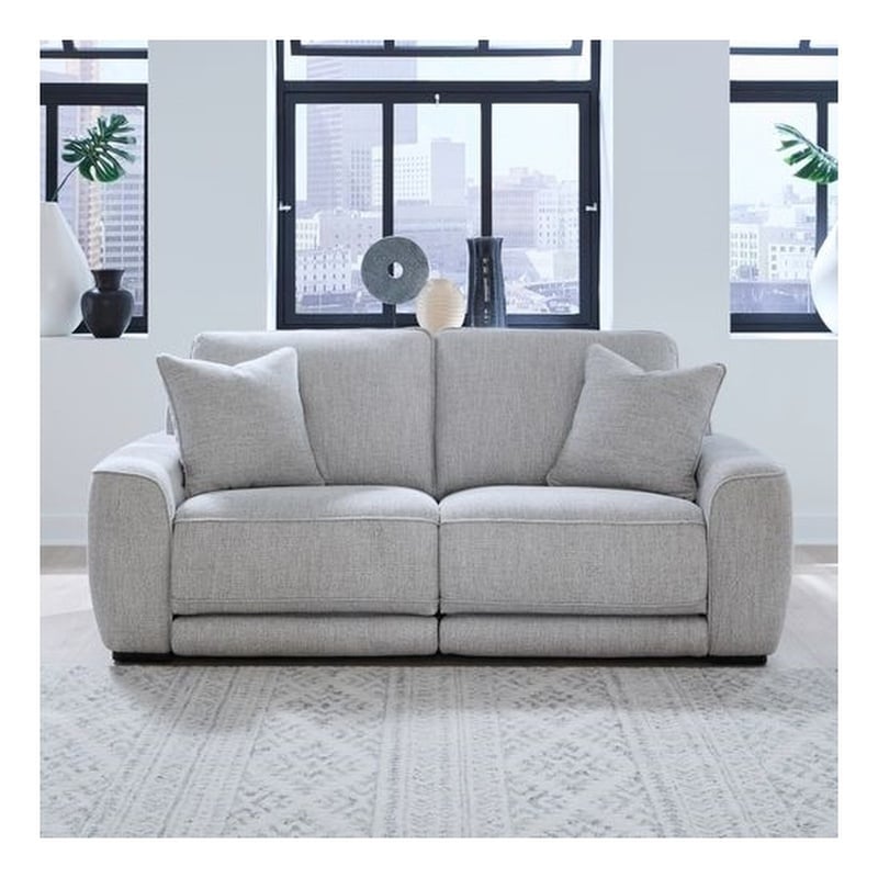 Pemberly Row 2 Piece Power Reclining Loveseat in Smoke Gray Fabric
