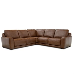Pemberly Row 5 Piece Power Reclining Sectional Sofa in Brown Leather