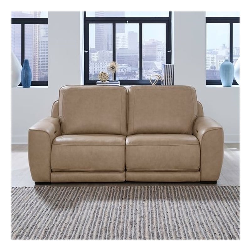 Pemberly Row 2 Piece Power Reclining Loveseat in Oatmeal Leather