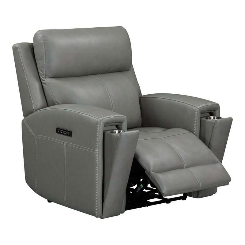 Pemberly Row Power Reclining Sofa and Swivel Glide Recliner Set in Gray