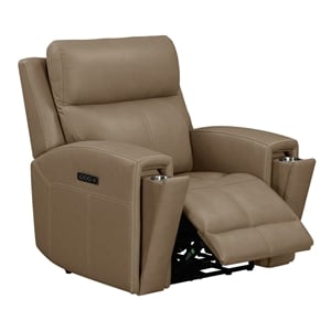 Pemberly Row Power Recliner with Charging and Bolster Back in Brown Leather