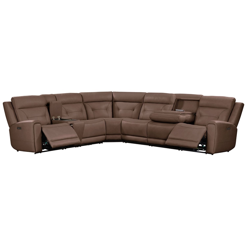 Pemberly Row 7 Piece Power Reclining Sectional with Tufted Back in Brown