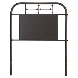 Pemberly Row Twin Metal Headboard with Turned Spindles in Black Distressed