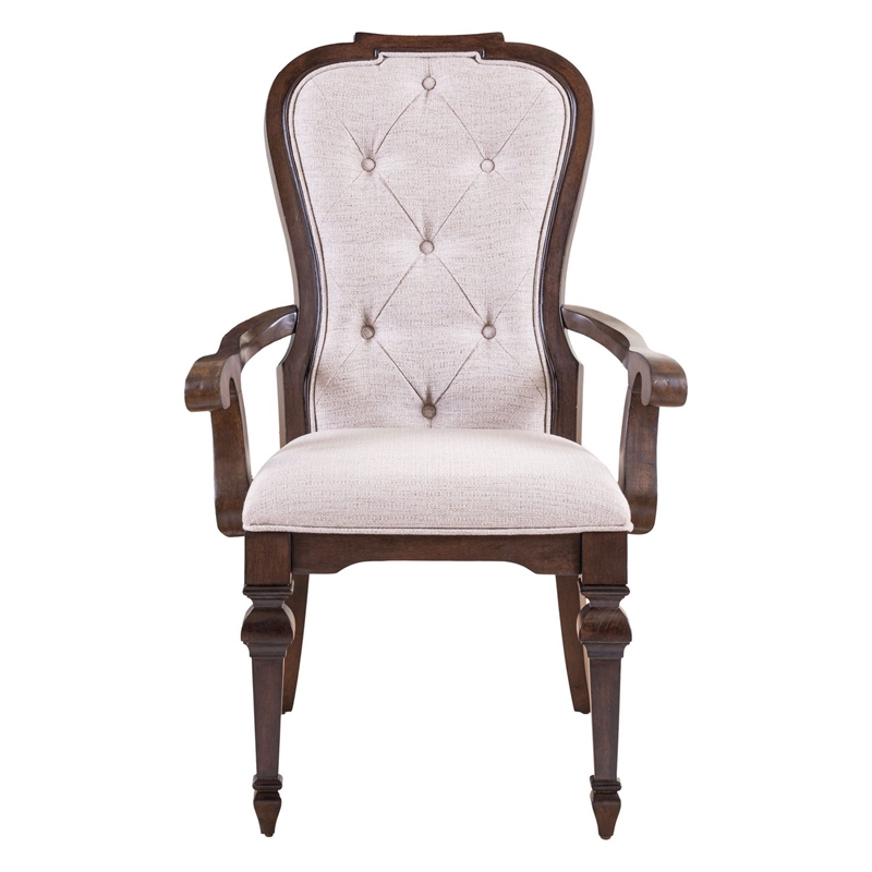 Pemberly Row Upholstered Arm Dining Chair Set of 2 in Chateau Brown Hickory