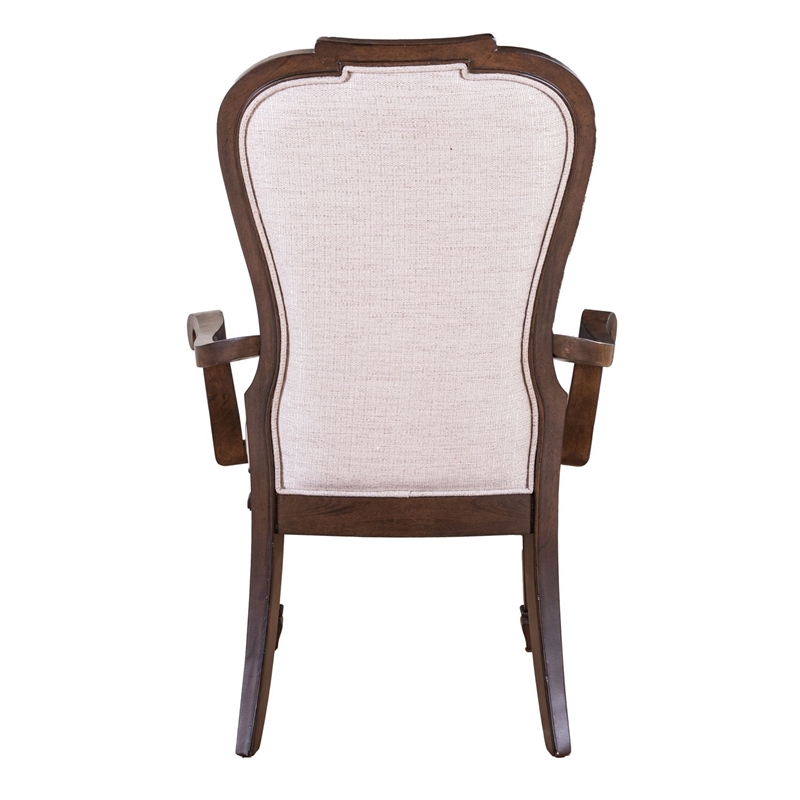 Pemberly Row Upholstered Arm Dining Chair Set of 2 in Chateau Brown Hickory