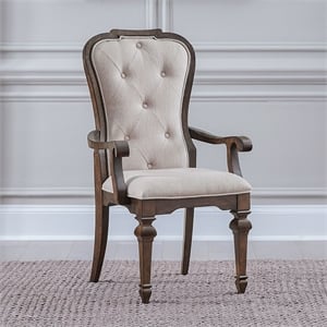 Pemberly Row Upholstered Arm Dining Chair Set of 2 in Chateau Brown Hickory