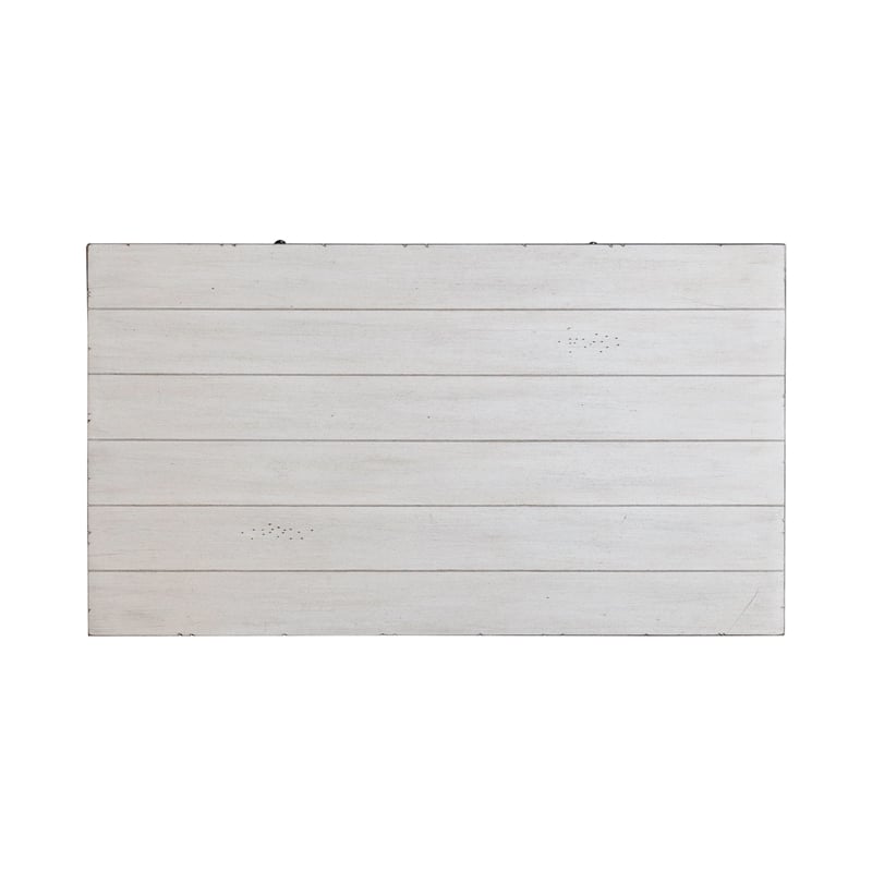 Pemberly Row Cocktail Table with Push-Through Drawers in Weathered White Finish