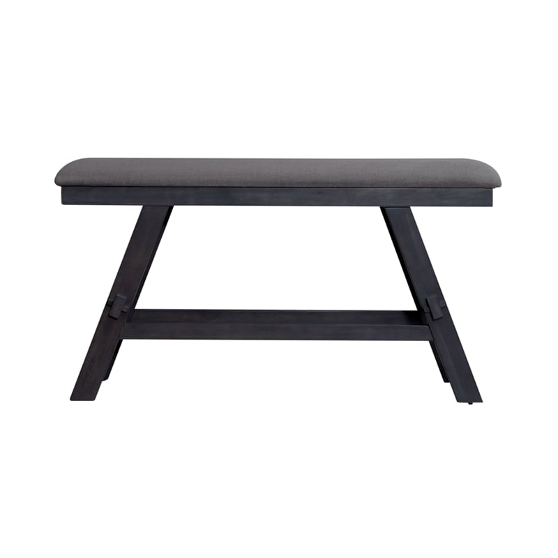 Pemberly Row Counter Height Bench with Trestle Base and Center Shelf in Gray
