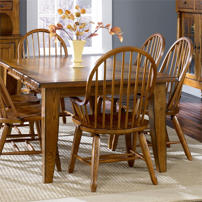 Pemberly Row 5 Piece Leg Table Dining Set with Bow Back Chairs in Rustic Oak