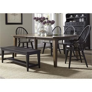 Pemberly Row 6 Piece Rectangular Dining Table Set with Drop Leaves in Rustic Oak