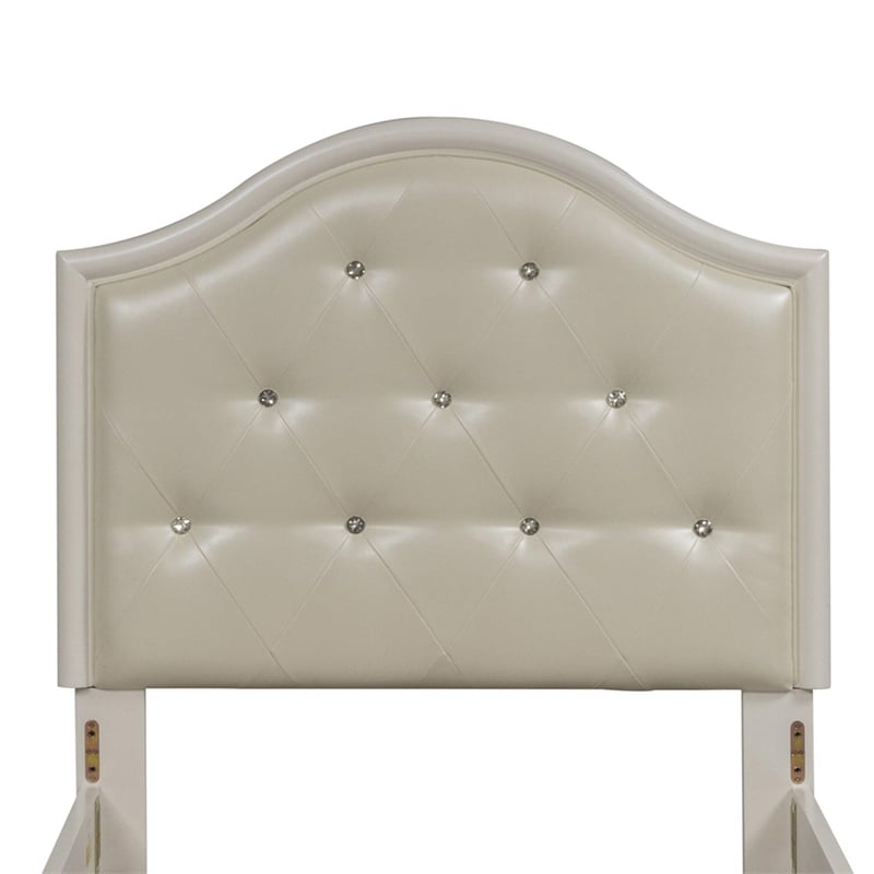 Pemberly Row Twin Panel Headboard with Crystal Tufted White Vinyl Upholstery