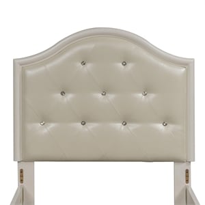 Pemberly Row Twin Panel Headboard with Crystal Tufted White Vinyl Upholstery